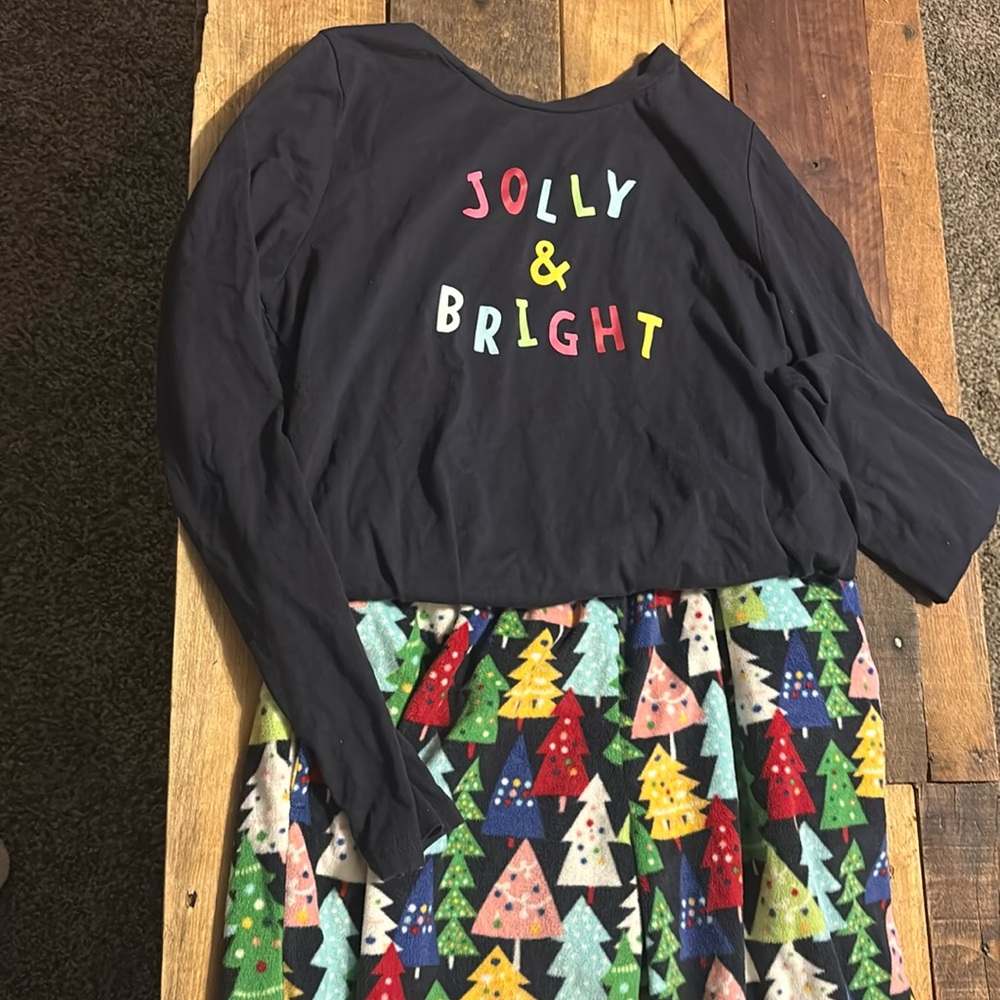 Christmas pajamas, fleece pants and long sleeve shirt